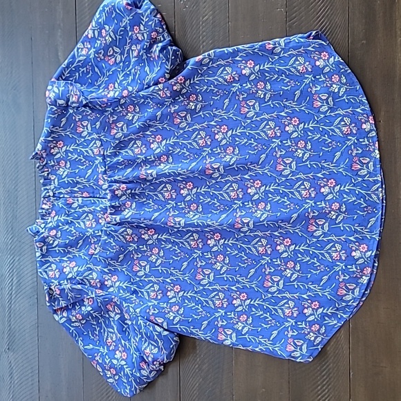 NWT LOFT Floral Ruffle Neck Puff Sleeve Top Cottagecore Blue, size M - Picture 5 of 10